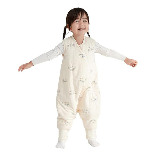 Duomiaomiao 1.5 TOG Toddler Sleep Sack 6-12 Months 100% Cotton Four Season Side Open Zipper Baby Sleep Sack with Feet, Breathable Toddler Wearable Blanket