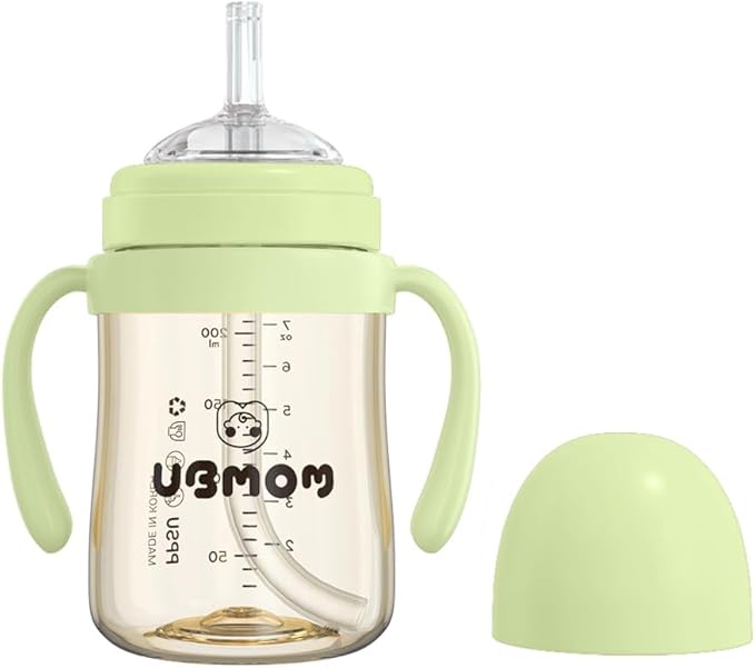 UBMOM Sippy Cup with Straw and Handle, Spillproof Baby and Toddler Cups with Replaceable Straw, BPA-Free PPSU Sippy Cups for Toddlers, 6.76oz (Melon)