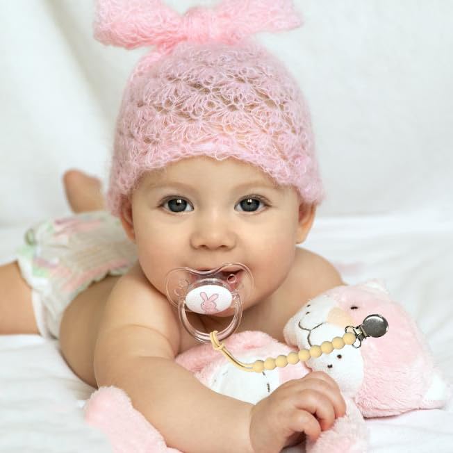 Pacifier Clip for Boys Girls - MORIBOX 4 Pack Paci Clip Soothie Baby Binky Holder for Shower Gift Birthday (Beige+White+Pink+Dpink)