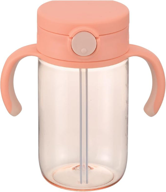 Richell On-the-Go Sippy Cup with Silicone Straw and Removable Handles, 10 oz, Easy Grip for Infant-Toddlers Peach