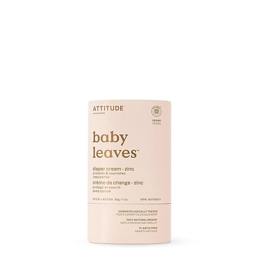 ATTITUDE Plastic-Free Diaper Cream Bar with Zinc for Baby, EWG Verified, Dermatologically Tested, Vegan, Unscented, 1 Ounce