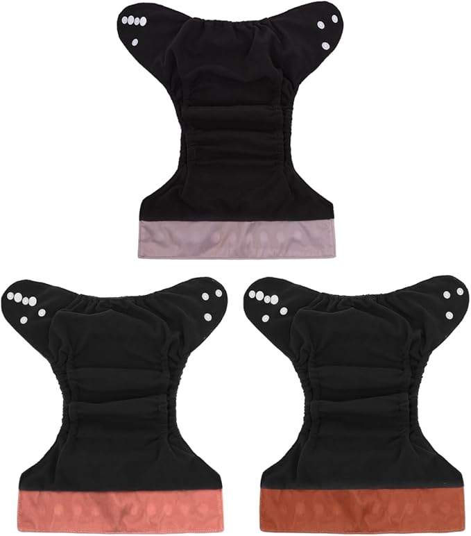 babygoal Reusable Charcoal Cloth Diapers with Double Gussets, 3 Pack Washable Baby Pocket Diapers with 3pcs Charcoal Inserts and Wet Dry Bag(Red Brown,Peach Blossom Pink)