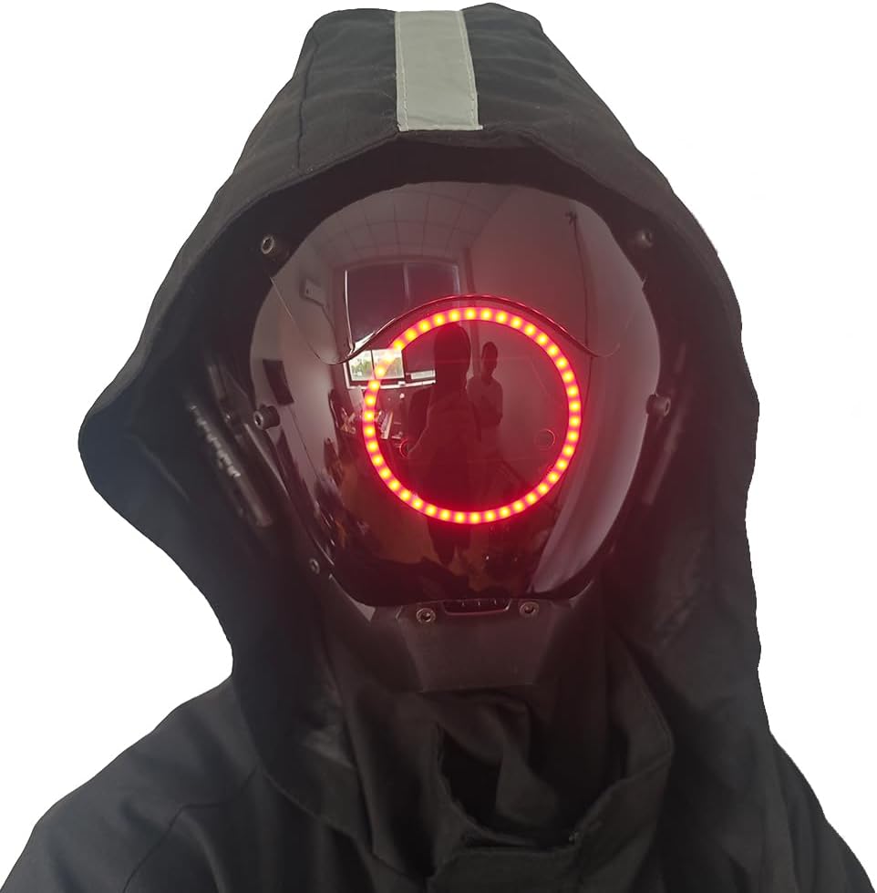 KYEDAY Punk Mask Cosplay for Men, LED Round Light Mask for Women Cosplay Halloween Fit Party Music Festival Accessories