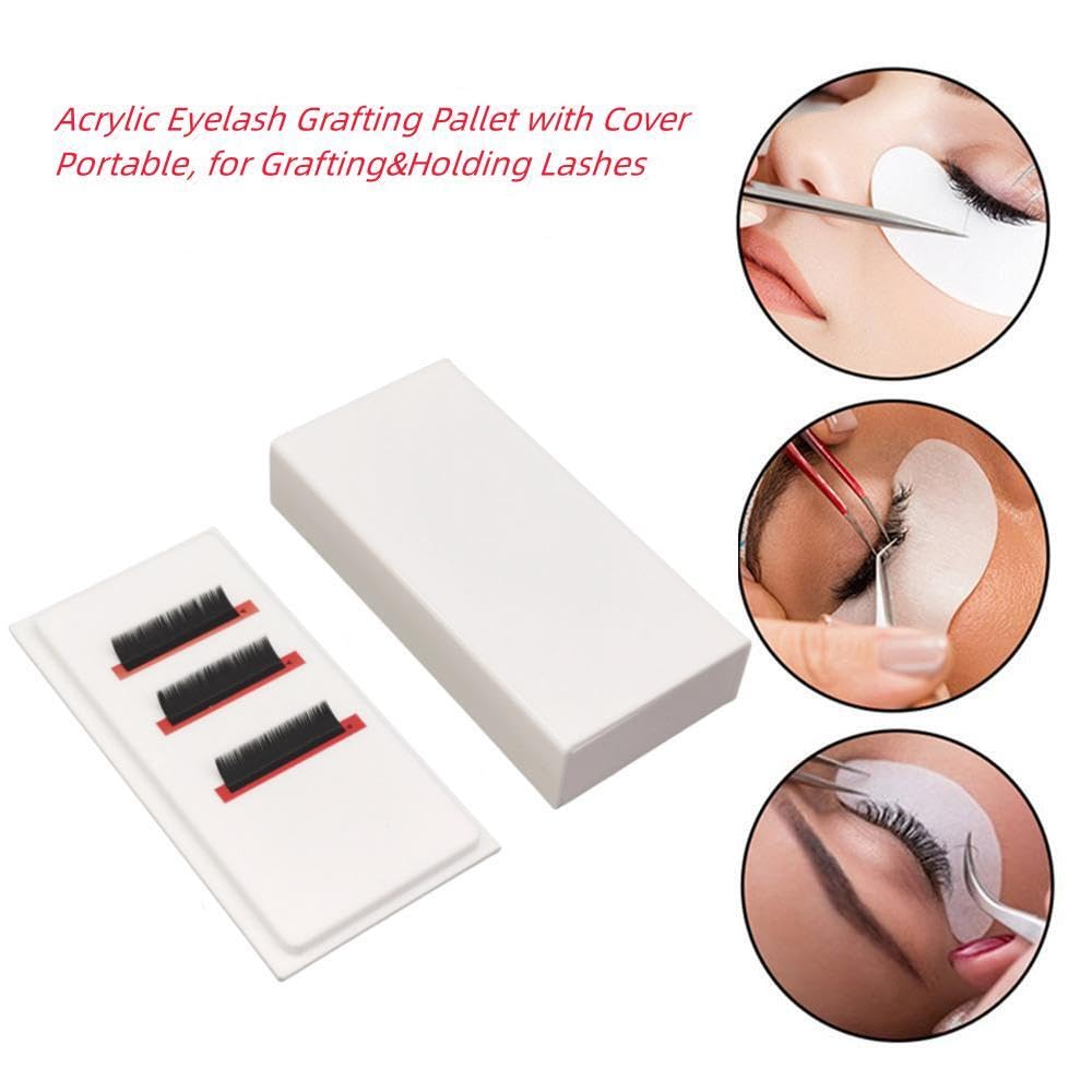 Eyelash Grafting Pallet with Cover, Dust-proof Acrylic Lash Tile holder, Eyelash Extensions Storage Gasket Pads for Beauty Artist Salon Beginners (Pure White)