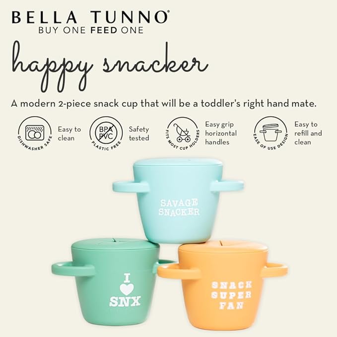 Bella Tunno Snack Cups for Toddlers, Silicone Spill Proof Food Container with Lid, Babies & Kids 6-12 Months, Little Mister Mess