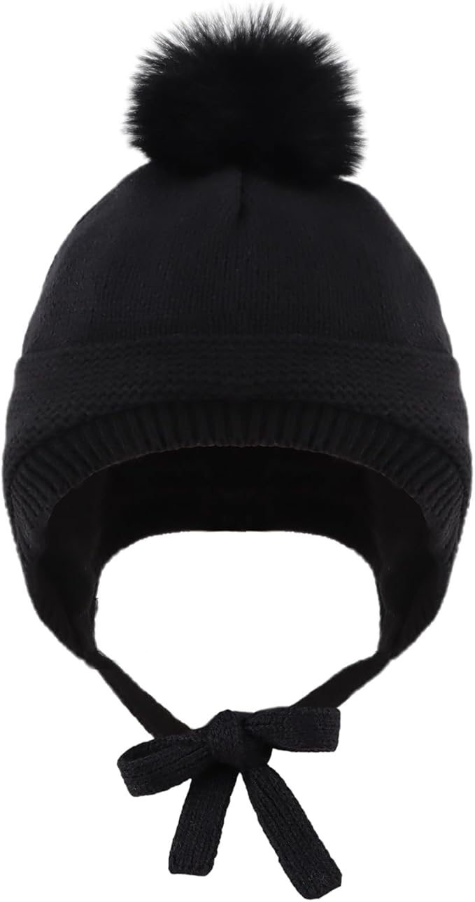 JANGANNSA Basic Winter Baby Boys Beanie Pompom Knitted Girls Hat Kids Earflap Beanies Warm Infant Toddler Hats