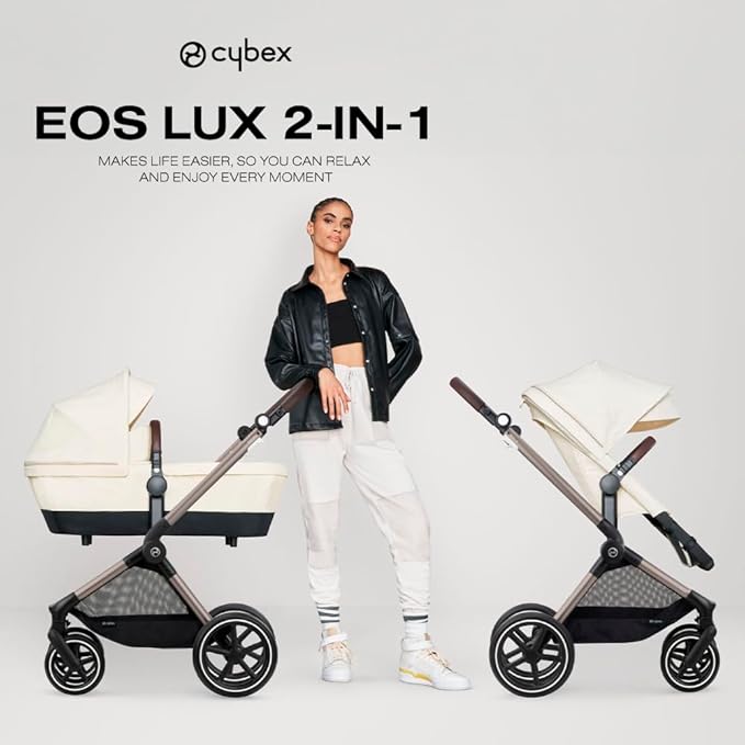 Cybex EOS 2-in-1 Stroller - Bassinet Stroller Converts to Toddler Stroller with One-Hand Recline - Bassinet and Toddler Seat Included, Reversible & Travel System Ready, Moon Black