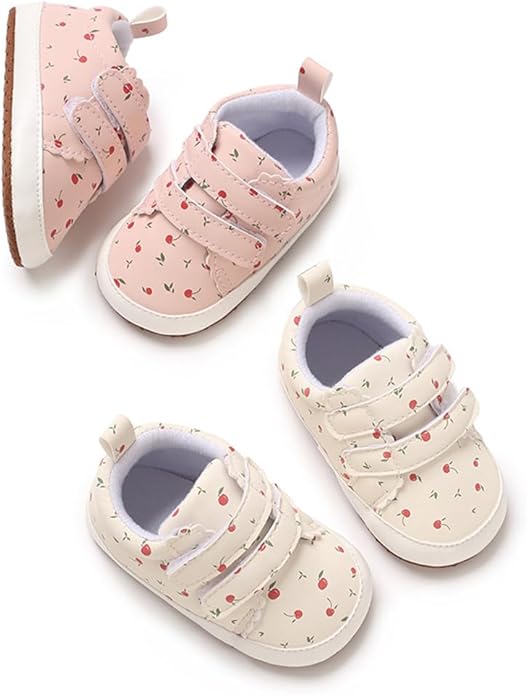 2Pairs Baby Shoes,Boys Girls Non-Slip Rubber Sole Sneakers,Unisex Infant Soft Lightweight First Walking Crib Shoes