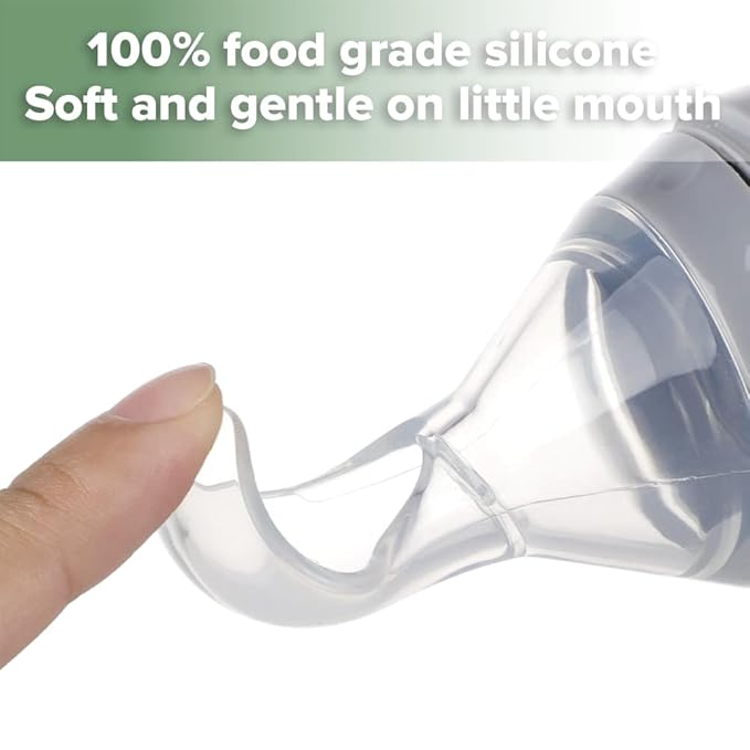 Haakaa Silicone Baby Food Dispensing Spoon Feeder 4oz - Infant Squeeze Cereal Feeder, Baby Fresh Food Feeder, Feed Bottle for Puree, Solid Baby Food, BPA Free, 4m+ Babies – Peach