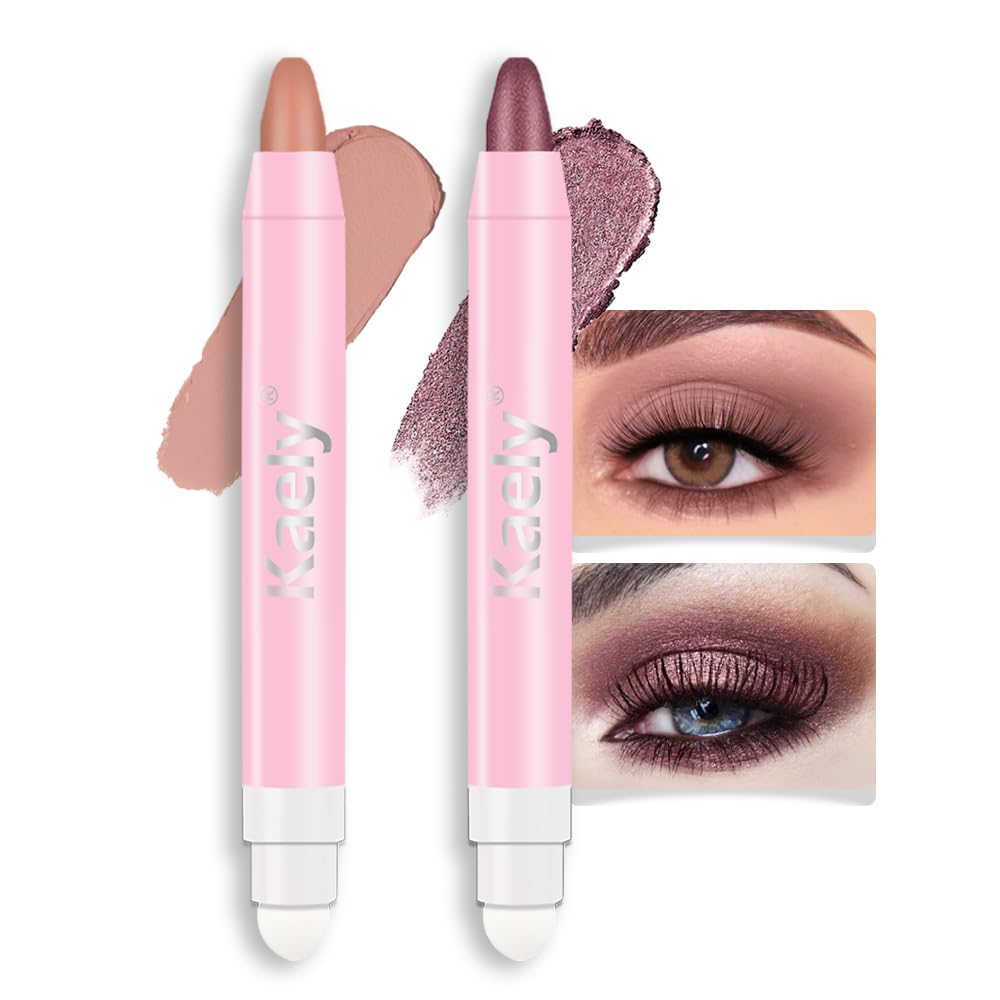 evpct 2Pcs Cream Eye Shadow Brightener Sticks Set for Eyes Waterproof, Putty Matte & Orchid Shimmer Cream Eyeshadow Applicator Stick Long Lasting Pigmented Eye Makeup sombras en crema para ojos 23+26