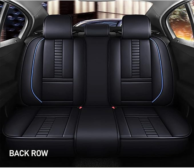 Full Set of Universal Fit Automotive Seat Covers fit for Suzuki 1999-2025 95% Models, PU Leather Automobile Interior Sets with Headrest & Back Pillow Black & Blue Line