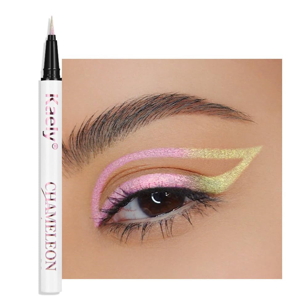 evpct Chameleon Duo Chrome Liquid Eyeliner, Iridescent Pink Glitter Metallic Shimmer Liquid Eyeliner, Multichrome Color Shift, Long Lasting Waterproof Eye Liner Eyeshadow Pencil Face Glitter Makeup
