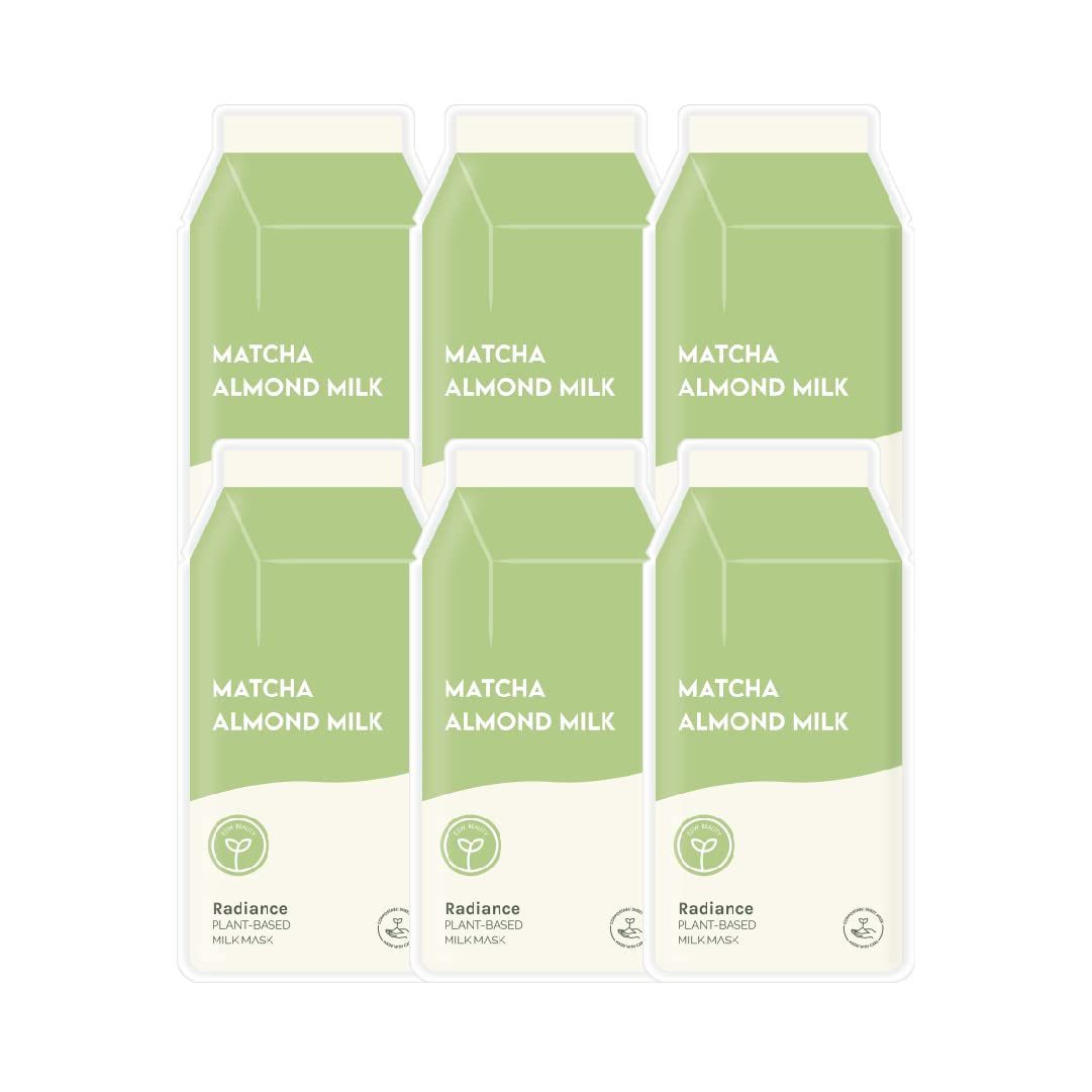 ESW Beauty Matcha Almond Milk - Radiance Plant-Based Milk Face Mask (6-Pack) - Revitalizing with Matcha Green Tea & Sweet Almond for Dull, Uneven Skin - Awakens & Revitalizes