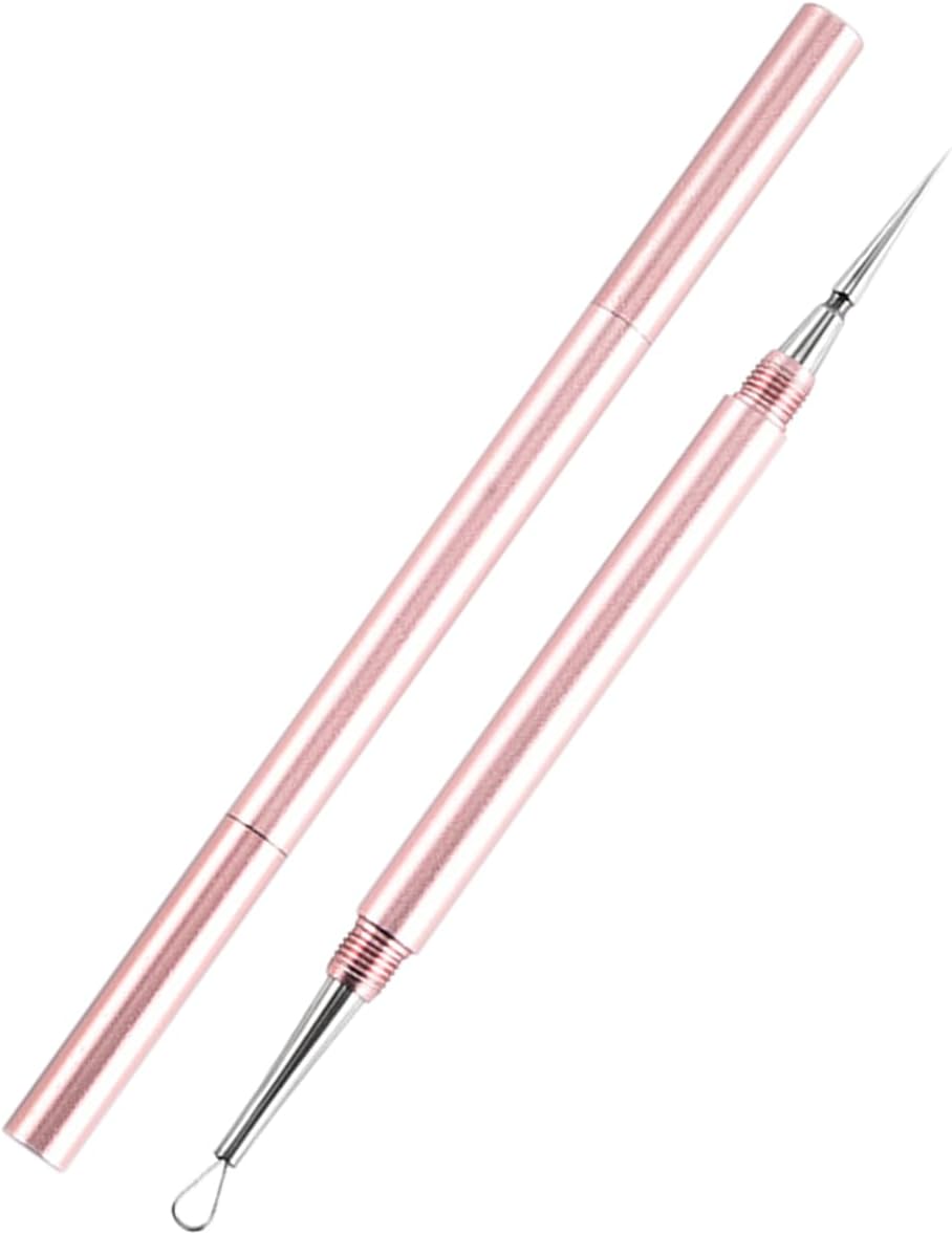 2-in-1 Professional Stainless Steel Acne Removal Needle, Whitehead&Blackhead Remover Tool, Pimples Comedone Extractor Removal Tool, Double Ended Needle with Cap Removal for Nose Face Tools(Rose Gold)