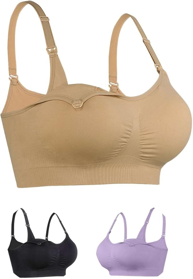 iloveSIA Nursing Bras for Mom Breastfeeding, Seamless Supportive Sleep Bra for Maternity Postpartum S-2XL 3Pack