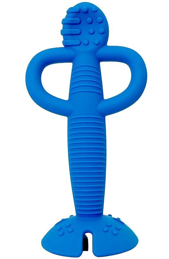 Busy Baby Teething Spoon - 2-in-1 Teether and Training Spoon for Self Feeding, Dishwasher Safe, BPA Free, Food Grade Silicone (Blue)