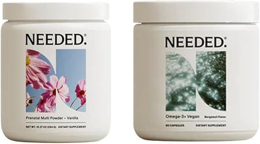 Needed. Vanilla Prenatal Multivitamin Powder & Vegan Omega-3 DHA+EPA Bundle | Comprehensive Nutrition for Pregnancy & Postpartum