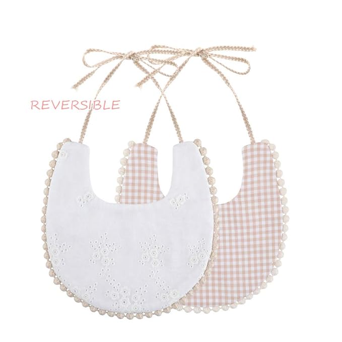 GZMM Baby Bib For Girls,Reversible Waterproof Handmade Natural Cotton Baby Drool Bib 0-12 months 2 Pack (floral mult-9, 0-12 months)
