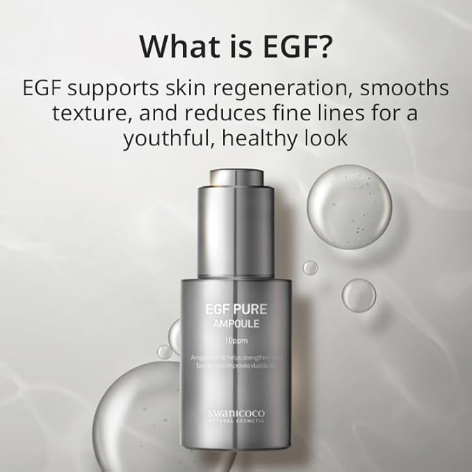 Swanicoco Pregnancy Safe EGF Pure 10 PPM Ampoule, Improve Skin Elasticity, Strengthen Skin Barrier, Lightweight Anti Aging Firming Wrinkle Serum Korean Skincare Postpartum Care 30ml 1 Fl Oz