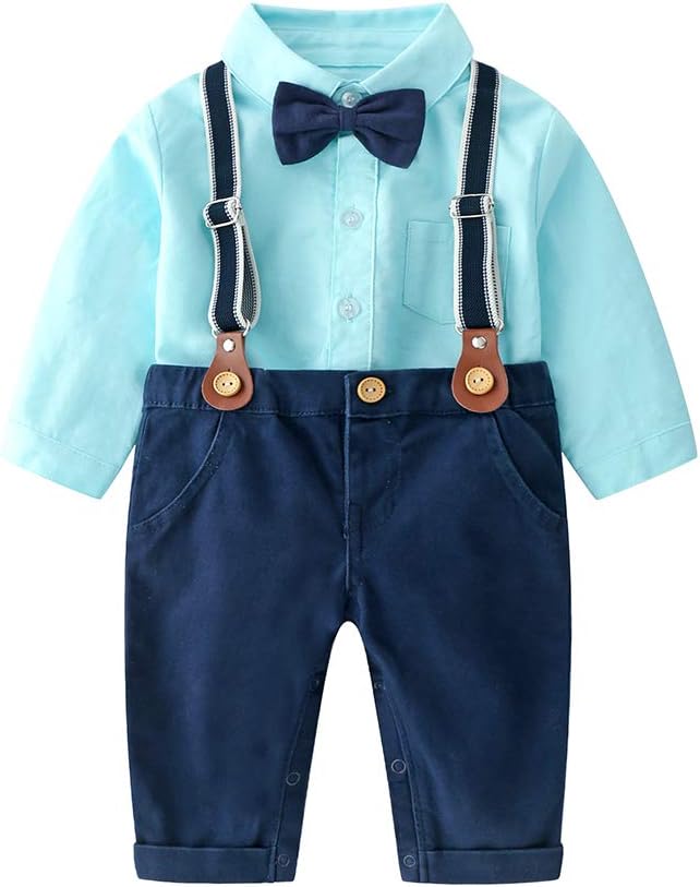 Boarnseorl Baby Boys Pants Sets,Toddler Gentleman Outfits, Infant Long Sleeve Shirt + Pants + Bow Tie + Suspenders