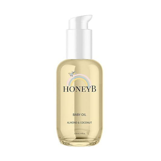 HoneyB Soothing Baby Oil with Almond & Coconut Oils for Increased Hydration - Clean and Plant-Based Baby Coconut Oil for Newborn, Baby Massage Oil, Coconut Baby Oil, 4oz