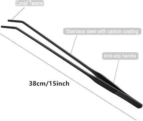 15 inch Black Curved Aquarium Tweezers Stainless Steel Curved Tweezer - Image 2