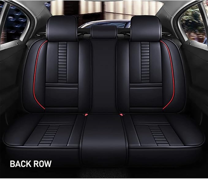 Waterproof 5 Car Seat Covers for Suzuki 1999-2025 95% Models, Premium Faux Leather Automotive Front and Back Seat Protectors Compatible with Airbag Black & Red Line