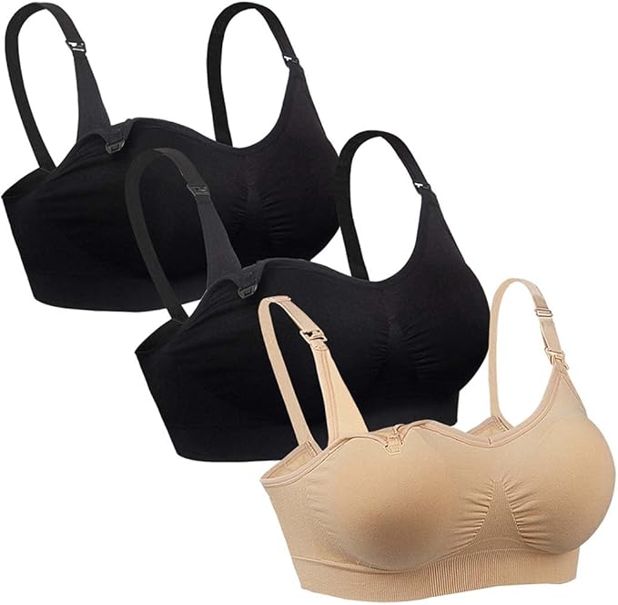 iloveSIA Nursing Bras for Mom Breastfeeding, Seamless Supportive Sleep Bra for Maternity Postpartum S-2XL 3Pack