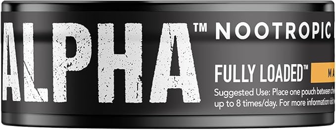 Fully Loaded Alpha Nootropic Pouches (Mango) - 5 Cans - 15 Pouches per can -Effective Nootropic Delivery, Nic Pouch Replacement - Faster Absorption, Alpha GPC, L-Tyrosine, GABA