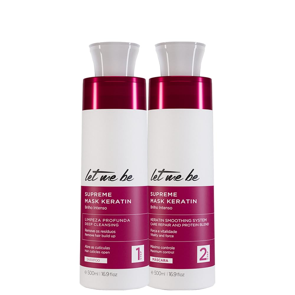 Let Me Be Supreme Mask Keratin Kit – Deep Cleansing Shampoo + Keratin Smoothing System – For Smoother, Shinier, More Manageable Hair – 2x500ml / 17.6 fl.oz.