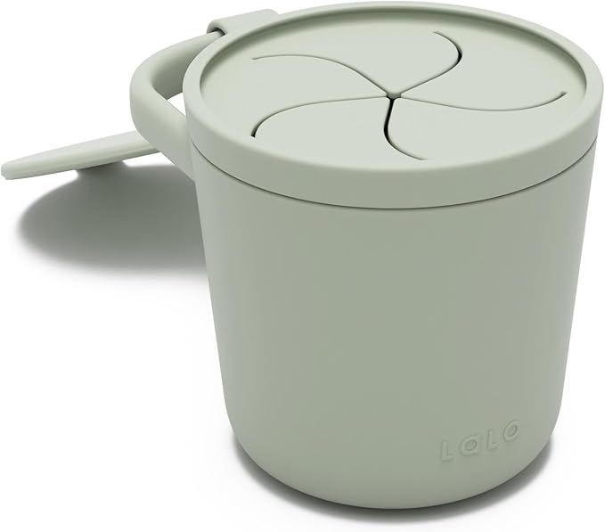 Lalo Snack Cup - Mess-Free Silicone Snack Cups for Toddlers & Babies with Detachable Lid, BPA-Free Baby Snack Containers, Fits Most Stroller & Car Seat Cup Holders, Dishwasher Safe, Sage