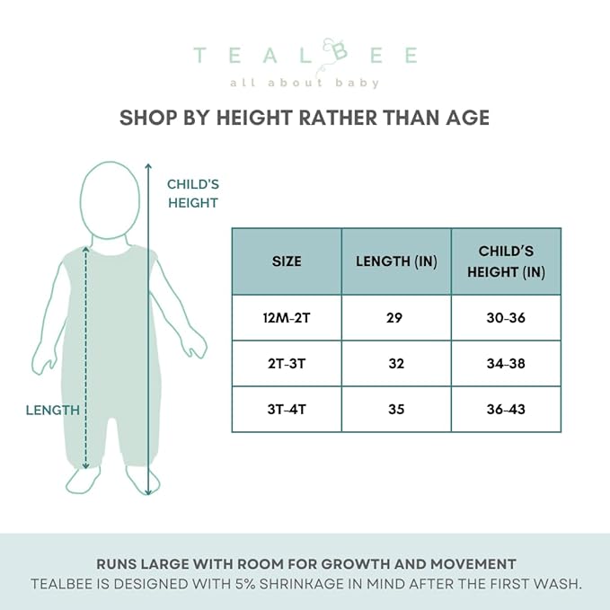 Tealbee Dreamsuit Toddler Sleep Sack with Feet – Walker Sleep Bag with Legs, Rayon made from Bamboo, All Season 1.2 TOG, 2-Way Zipper, 3T-4T - Alphabet