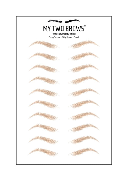 (10 pairs) Dirty Blonde Temporary Eyebrow Tattoo - Small Size - Waterproof & Smudgeproof - Sassy Swerve Style Eyebrow Stickers - Sheet Lasts up to 30 Days - Won't Work on Existing Brows