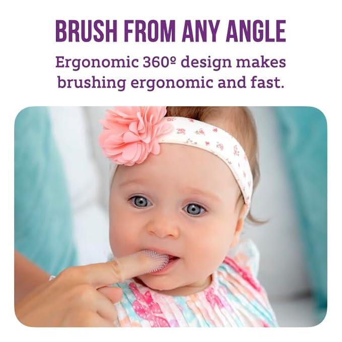 Baby Toothbrush, 360 Degree Bristle Silicone Finger Toothbrush 6 to 12 Months, and Toddler Toothbrushes 1-2, Set of 2 – Pink
