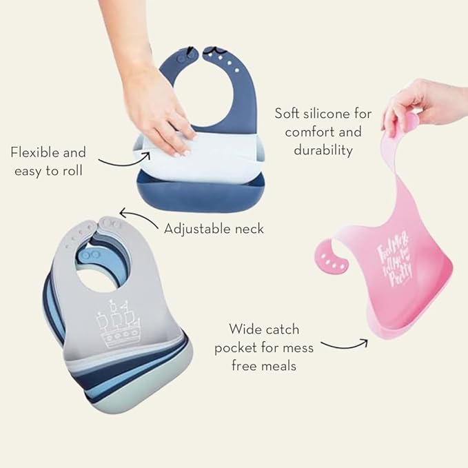 Baby Bib for Eating by Bella Tunno, Waterproof Silicone Bib with Large Food Catcher, Adjustable Fit for Babies 4-12 months & Toddlers 1-3 Years, Boys & Girls, Party Animal