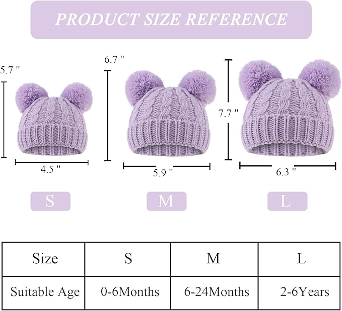 Yuoahcn Baby Girl Beanie Winter Baby Boy Hat with Pom pom Warm Infant Knitted Hats Toddler Kid Beanies