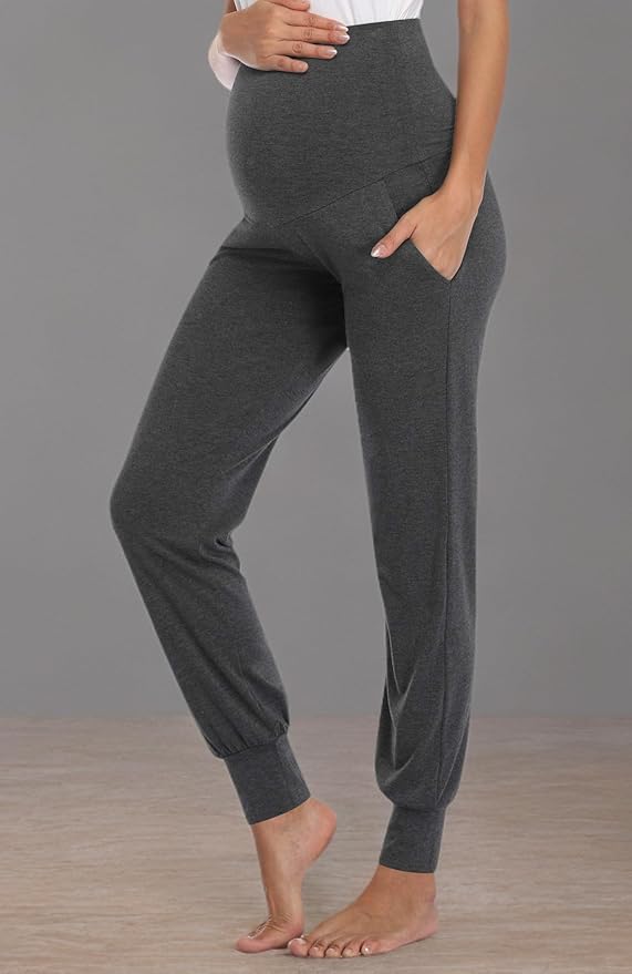 AMPOSH Women's Maternity Pants Stretchy Lounge Workout Pants Casual Loose Comfy Pregnancy Joggers with Pockets