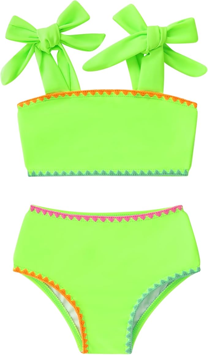 YOUNGER TREE Toddler Girls Two Pieces Swimsuit Color Block Stripe Swimwear Summer Beach Bathing Suit 18M-5T