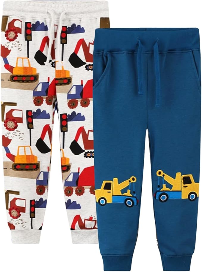 LOKTARC 2 Pack Boys Drawstring Sweatpants Cute Pattern Cotton Sport Jogger Pants