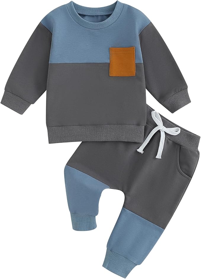 Toddler Baby Boy Fall Clothes Waffle Contrast Color Sweatshirt Pants Sets Infant Winter Outfits 6 12 18 24 Months