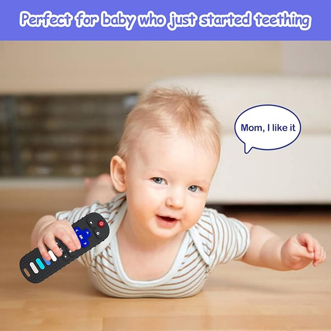 Baby Teething Toys, Food Grade Silicone Teether for Babies 3 6 12 18 Months, TV Remote Shape Toddlers Chew Toys, Freezer BPA Free (Pink+Blue)