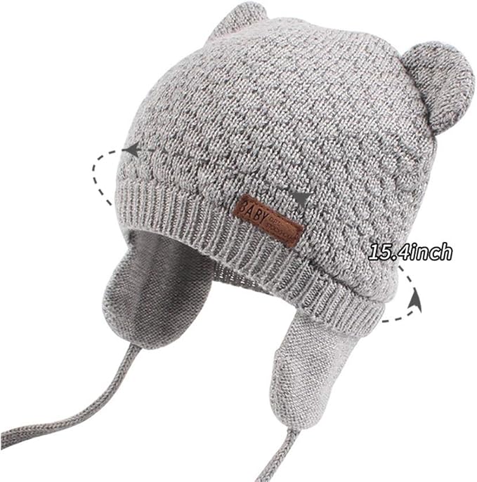 BAVST Baby Beanie Hat for Winter with Earfalp Cute Bear Kids Toddler Girls Boys Warm Knit Cap 0-2Years