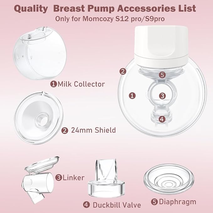 One Full Set Milk Collector Cup 21mm Only Compatible with Momcozy S12 Pro/S9 Pro Breast Pump NOT for S9/S12, S12 Pro/S9 Pro Wearable Breast Pump Replacement Parts with 21mm Flange