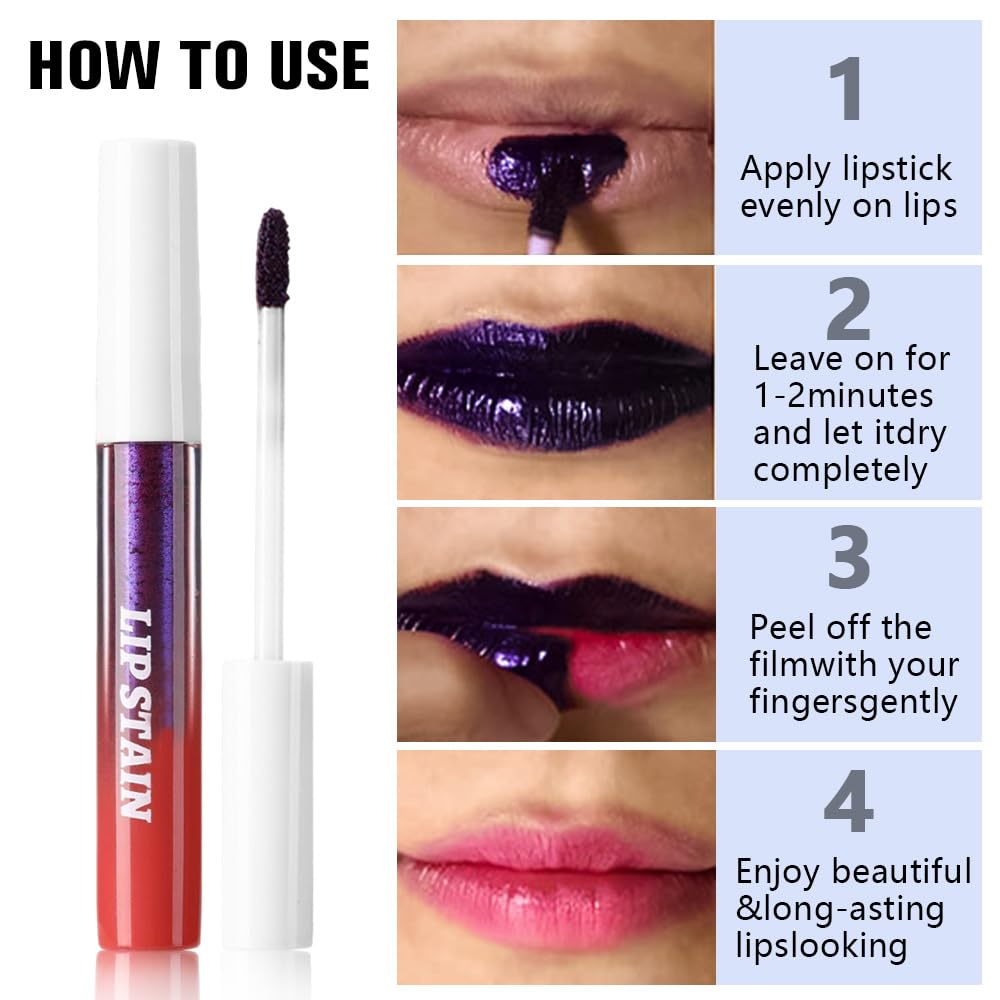 evpct Mauve Red Peel Off Lip Stain Tints, Matte Liquid Lipstick Lip Stain Long Lasting Waterproof for Women, Non-stick Cup Lipstick Peel Off Highly Pigmented Not Faded Smudge-proof Easy to Apply, 02