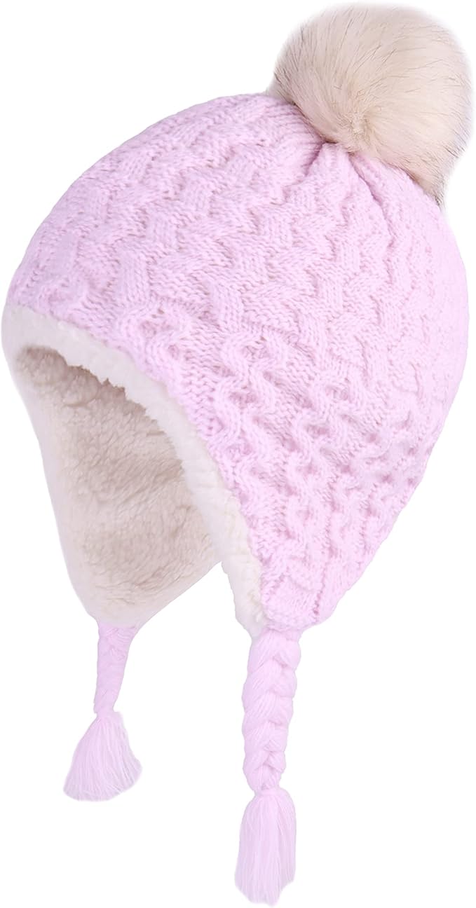 LANGZHEN Toddler Kids Infant Winter Hat,Earflap Knit Warm Cap Fleece Lined Beanie for Baby Boys Girls