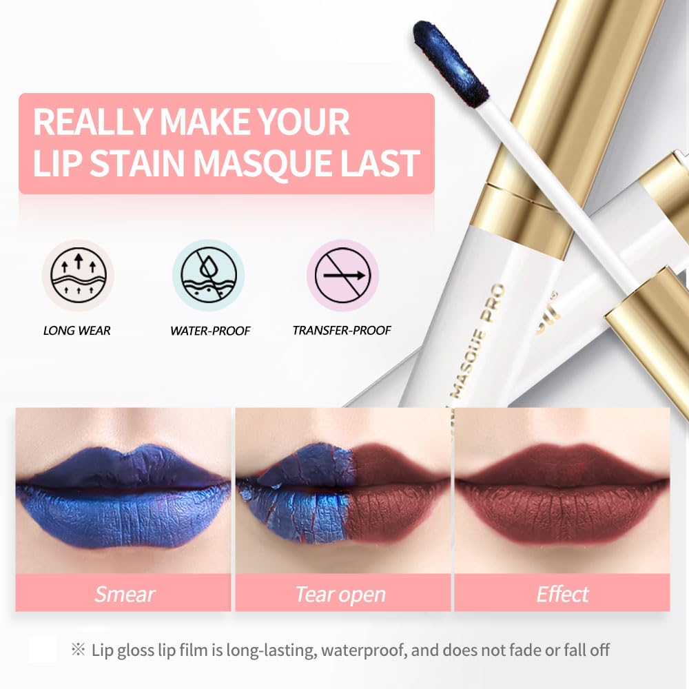 Lip Stain Peel Off Set–Long Lasting Waterproof Lip Tint, Smudge Proof Transfer Resistant Lip Stains Tattoo,High Pigment Matte Lip Color, Kiss Proof Peel Off Lip Stain Masque, Stay Lip Makeup 06+07