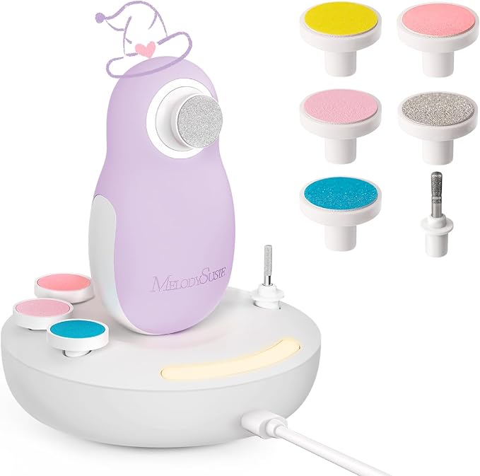 MelodySusie Baby Nail Trimmer Electric, Magnetic Rechargeable Baby Nail File with Night Light, PC20F Baby Nail Clippers Set with 6 Gentle Pads for Newborns, Infants & Toddlers, Purple
