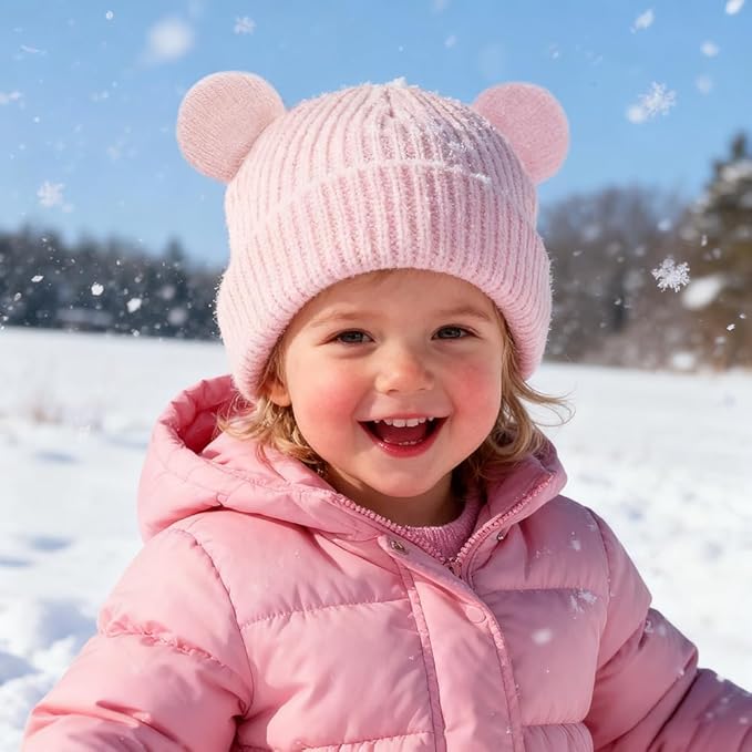 Bear Baby Beanie Knitted Baby Winter Hat Infant Toddler Boys Girls Beanie with Cotton Lining