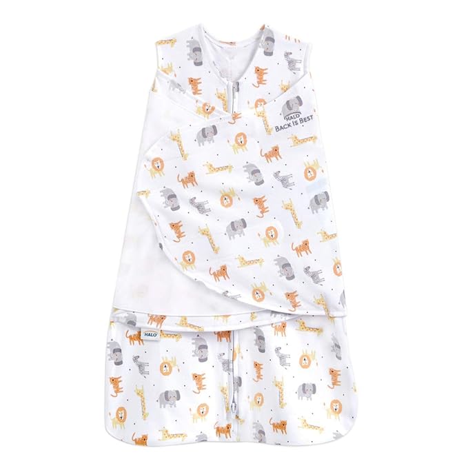 HALO 100% Cotton Sleepsack Swaddle, 3-Way Adjustable Wearable Blanket, TOG 1.5, Jungle Cotton, Preemie, Birth-5lbs