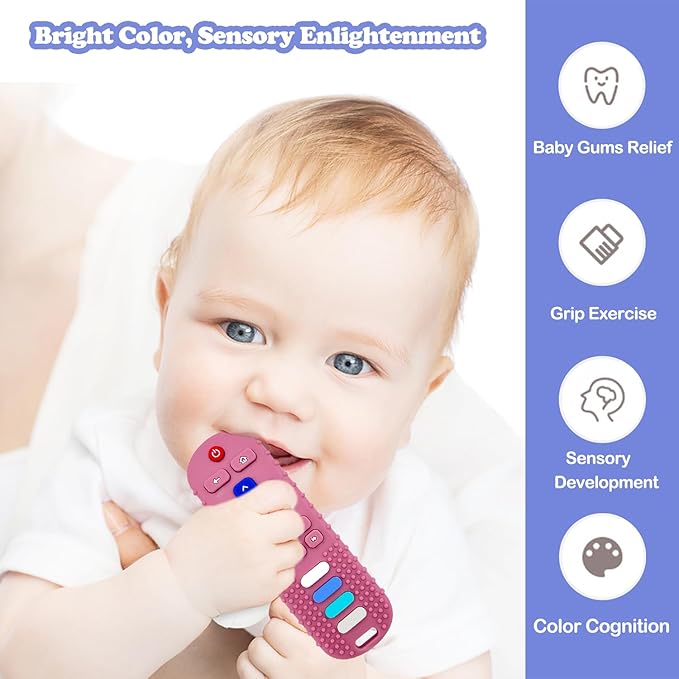 Baby Teething Toys, Food Grade Silicone Teethers for Babies 3 6 12 18 Months, Fake TV Remote Control Shaped Teether Toys, Infant Chew Toys for Boys and Girls, Freezer BPA Free